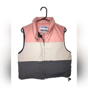 Powderhorn Cropped Pastel Down & Feather Vest Pink & Gray Puffer Women's Size M